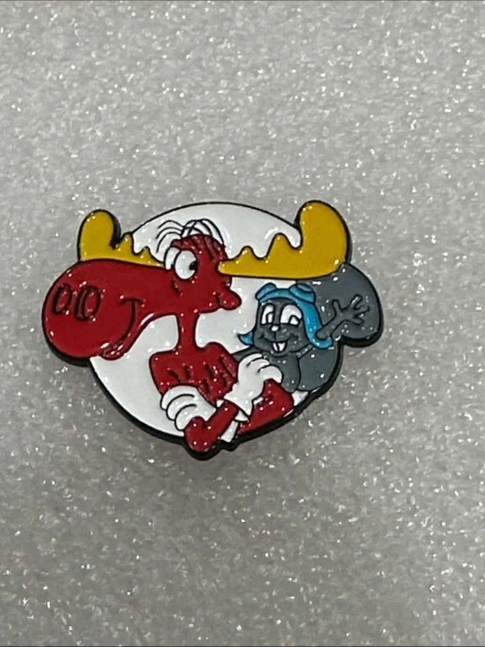Rocky and Bullwinkle Enamel Pin - Red, Yellow, Gray